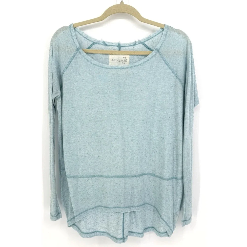 We The Free Turquoise Blue High Low Hem Long Sleeved Top Size S Oversized Sheer - Picture 1 of 8